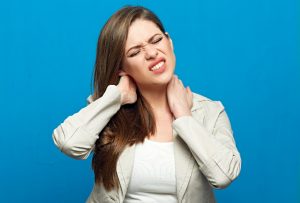 Women having severe neck pain